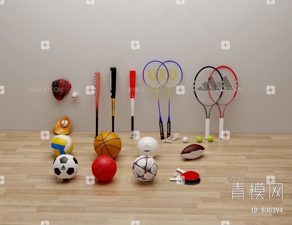 各种球类体育用品3D模型下载【ID:830394】