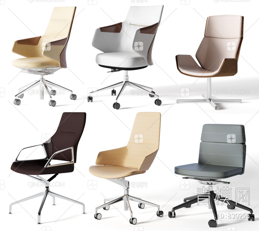 办公椅，转椅，老板椅，不锈钢脚，会议椅3D模型下载【ID:830955】