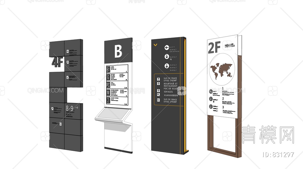 商场指路牌，导引导视，指引指示牌SU模型下载【ID:831297】