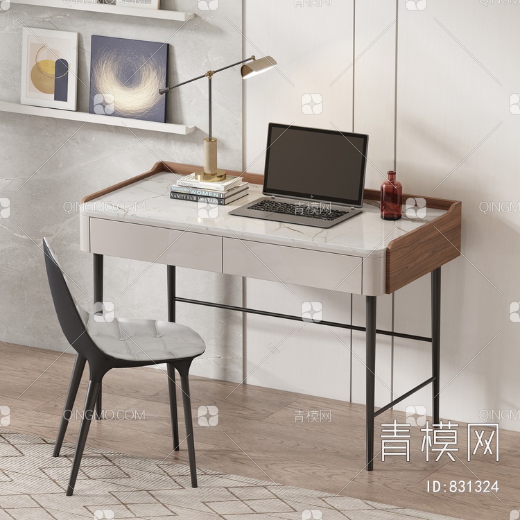 家庭电脑办公桌椅组合SU模型下载【ID:831324】