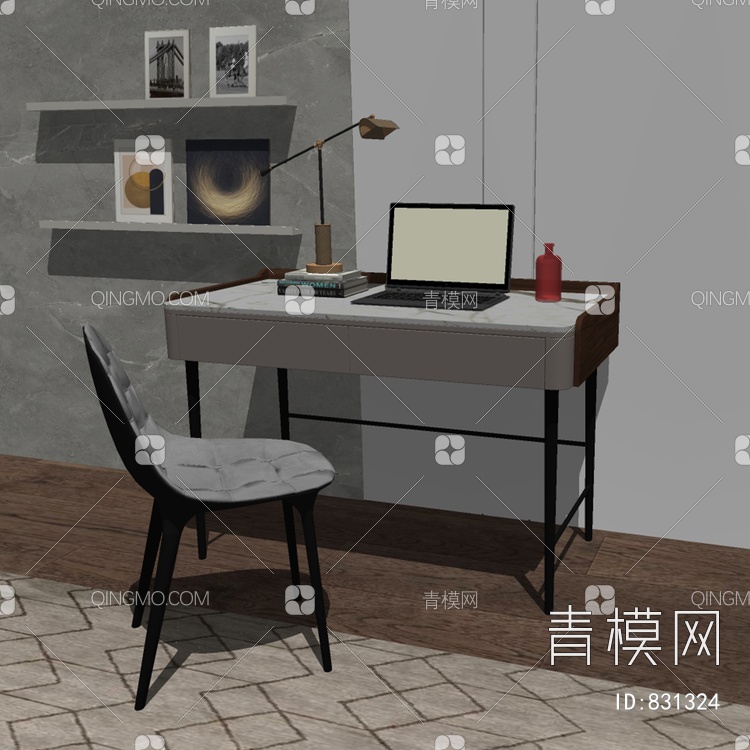 家庭电脑办公桌椅组合SU模型下载【ID:831324】