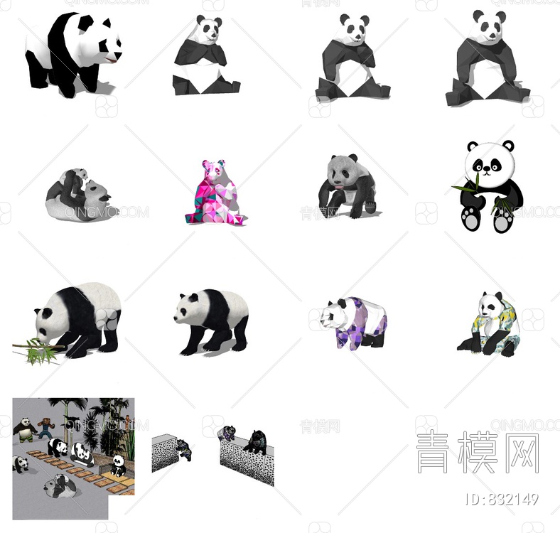熊猫雕塑 玩具 公仔SU模型下载【ID:832149】