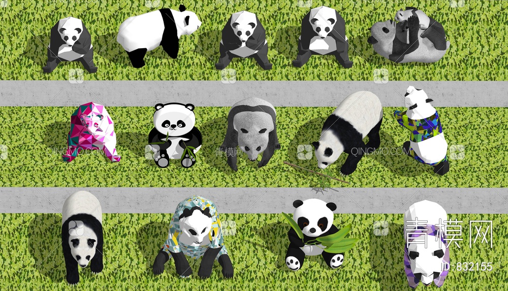 熊猫雕塑 玩具 公仔SU模型下载【ID:832155】