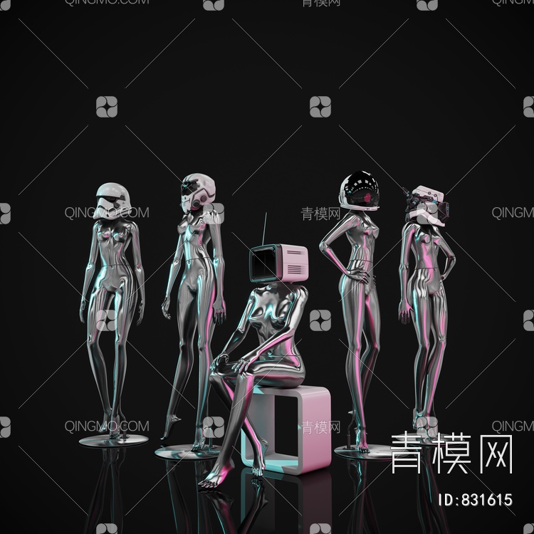赛博朋克人物雕塑摆件3D模型下载【ID:831615】