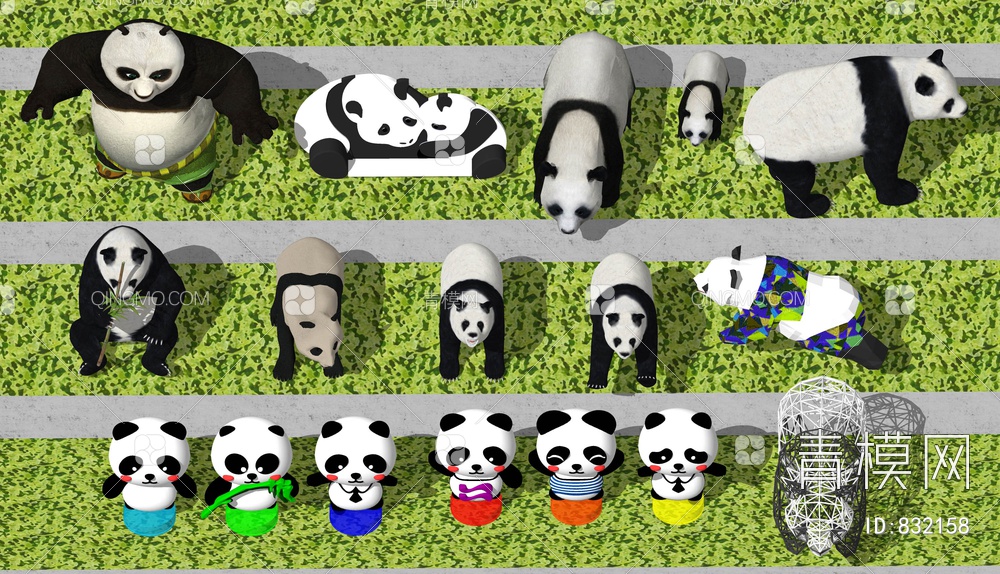 熊猫雕塑 玩具 公仔SU模型下载【ID:832158】