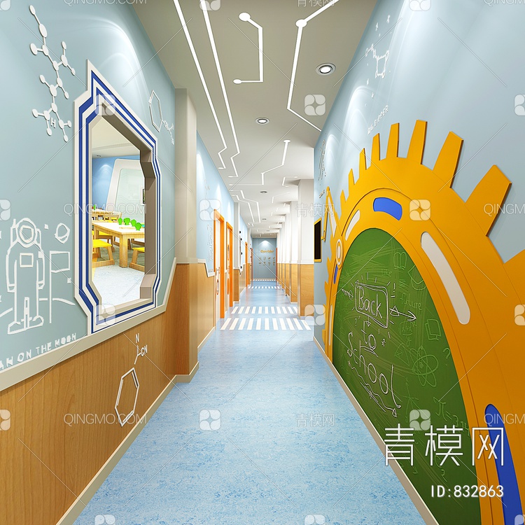 幼儿园走廊 走廊 培训机构走廊3D模型下载【ID:832863】