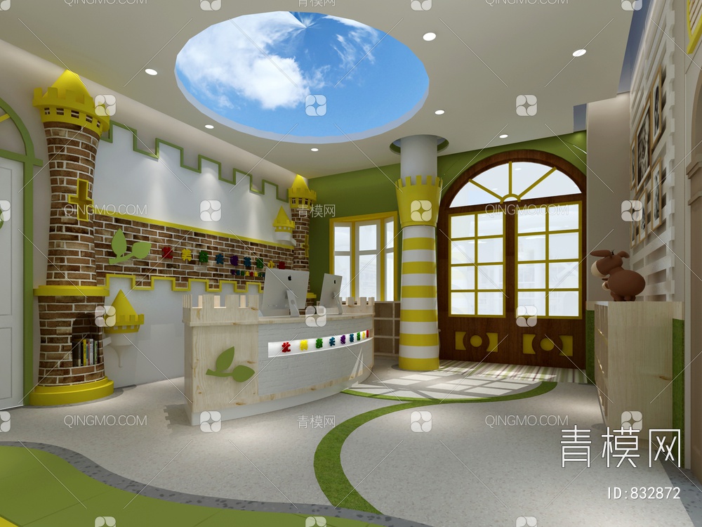 幼儿园大厅 早教大厅 幼儿园 幼儿园背景墙3D模型下载【ID:832872】