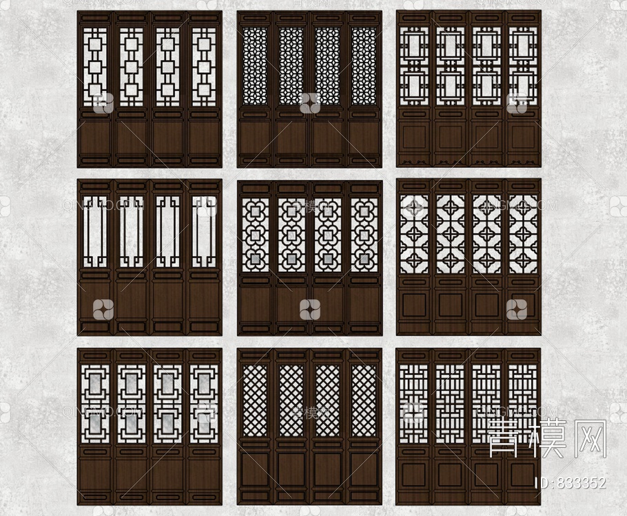 雕花镂空屏风门SU模型下载【ID:833352】