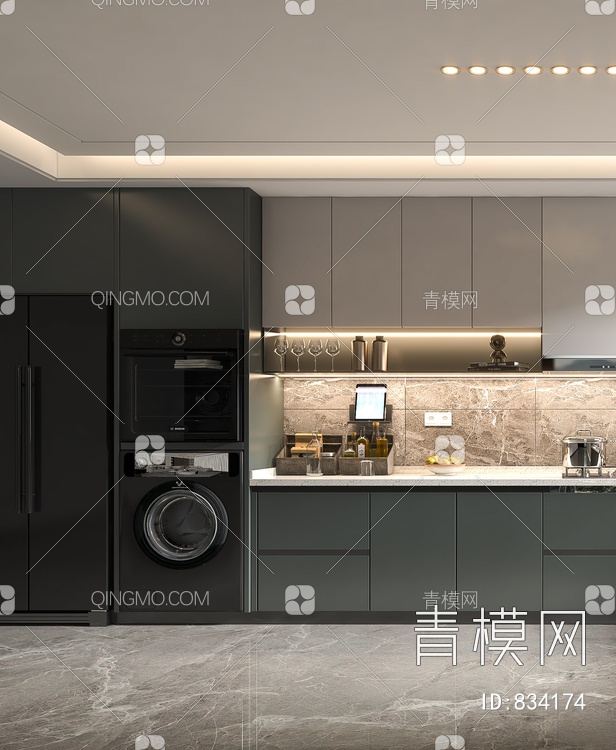 厨房，集成厨房，集成灶，厨房，厨房，橱柜3D模型下载【ID:834174】