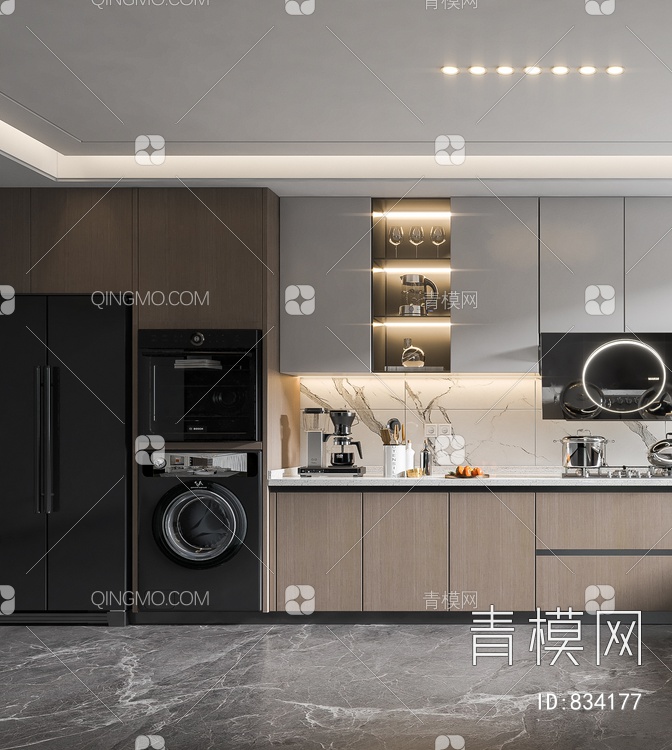厨房，集成厨房，集成灶，厨房，厨房，橱柜3D模型下载【ID:834177】