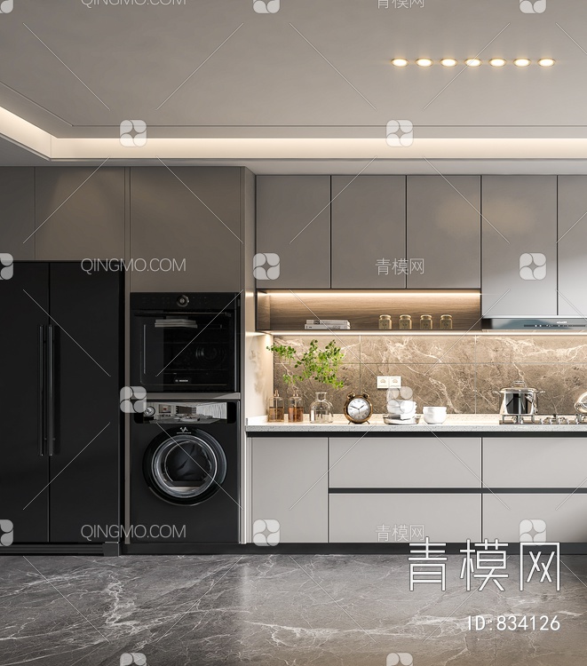 厨房，集成厨房，集成灶，厨房，厨房，橱柜3D模型下载【ID:834126】