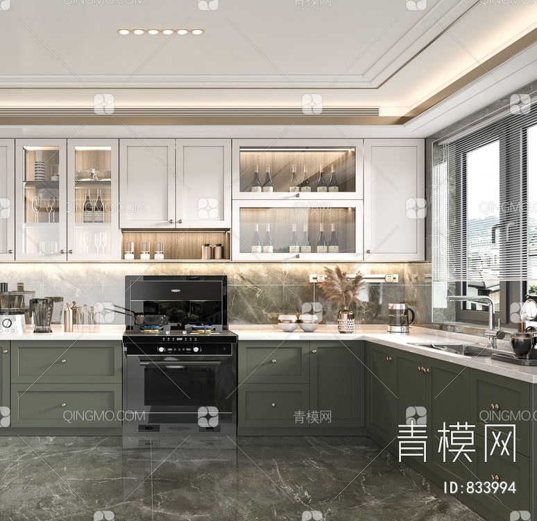 厨房，集成厨房，集成灶，厨房，厨房，橱柜3D模型下载【ID:833994】