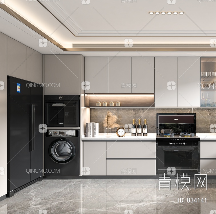 厨房，集成厨房，集成灶，厨房，厨房，橱柜3D模型下载【ID:834141】