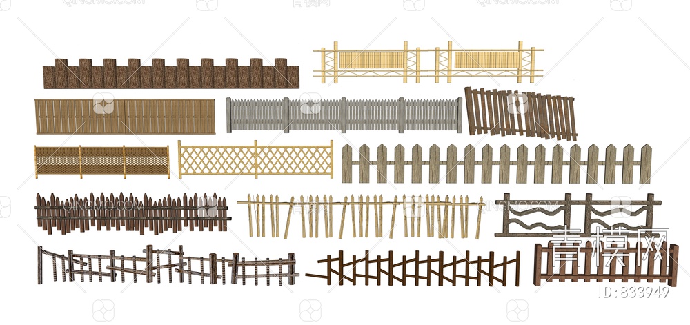 竹篱笆 护栏 木栅栏 木制围栏 篱笆 木网格 花架 竹制栏杆 护栏SU模型下载【ID:833949】