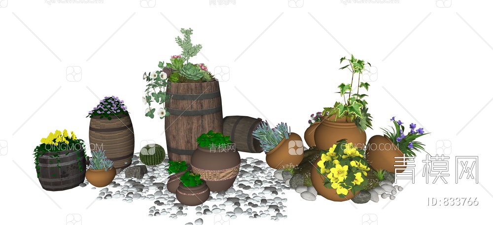 庭院盆栽植物、SU模型下载【ID:833766】