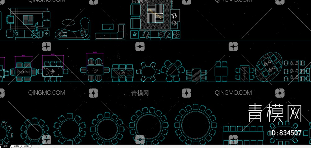 平面家具cad模块CAD图纸【ID:834507】