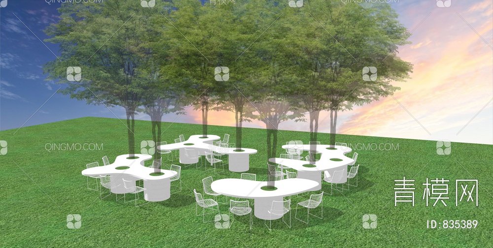 公园景观桌椅  林下树桌 公园构筑物 树池SU模型下载【ID:835389】