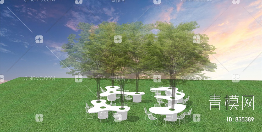 公园景观桌椅  林下树桌 公园构筑物 树池SU模型下载【ID:835389】