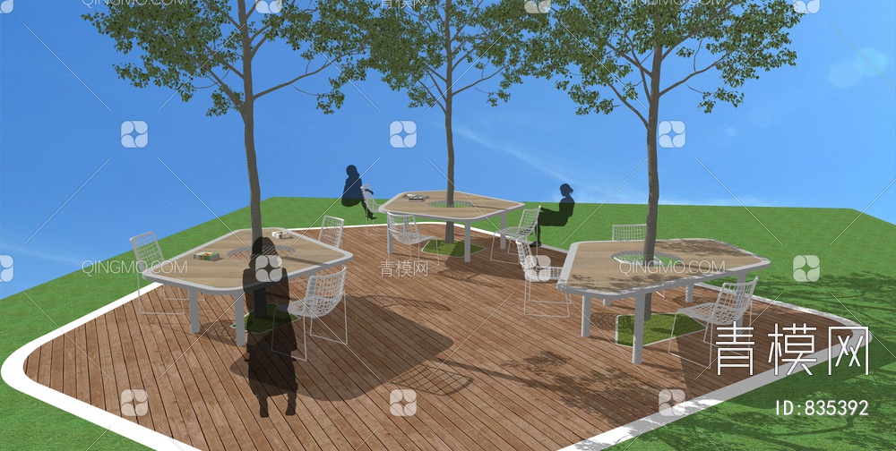 公园景观桌椅  林下树桌 公园构筑物 树池SU模型下载【ID:835392】