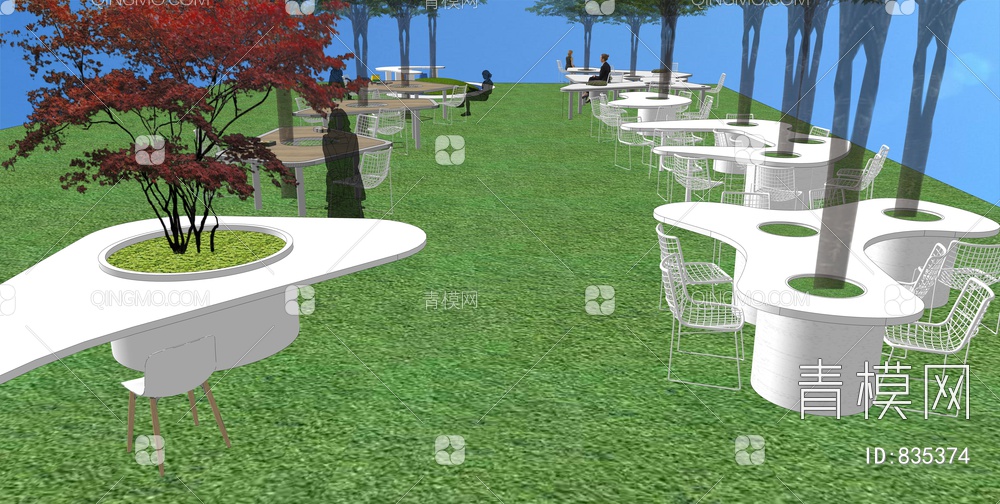 公园景观桌椅组合  林下树桌 公园构筑物 树池SU模型下载【ID:835374】