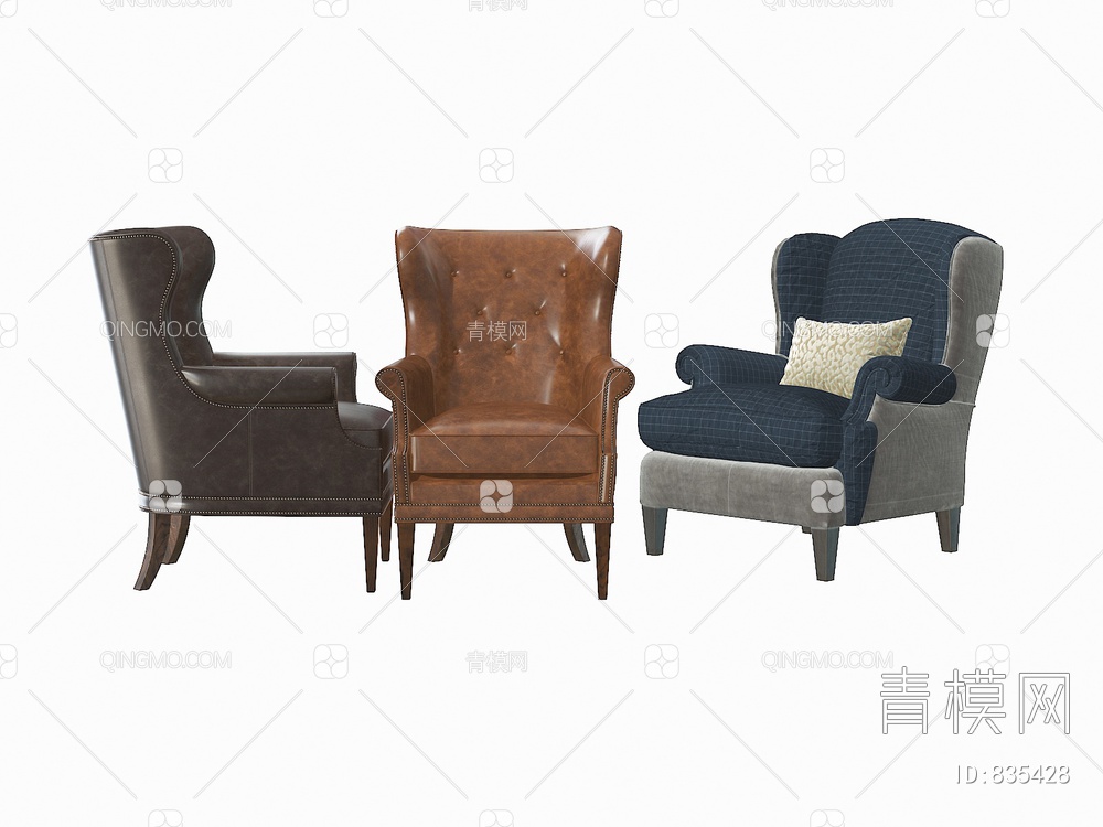 单人沙发休闲沙发休闲椅3D模型下载【ID:835428】