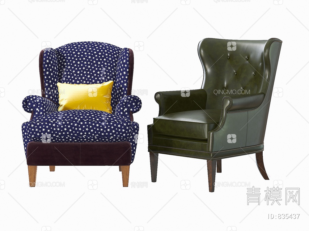 单人沙发休闲沙发休闲椅3D模型下载【ID:835437】