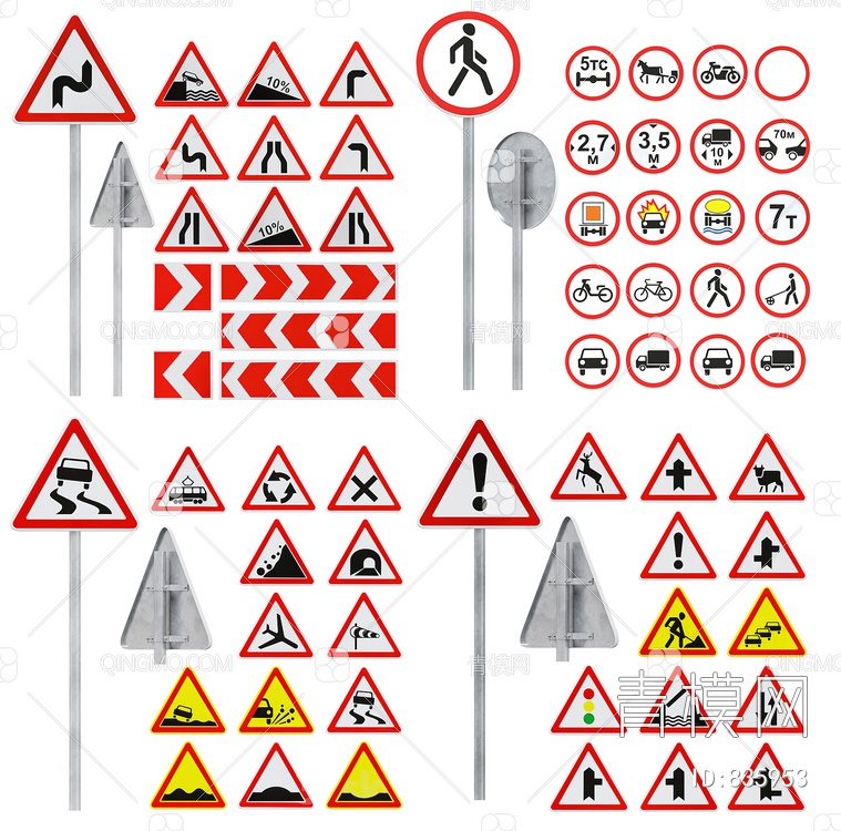 交通警示牌SU模型下载【ID:835953】