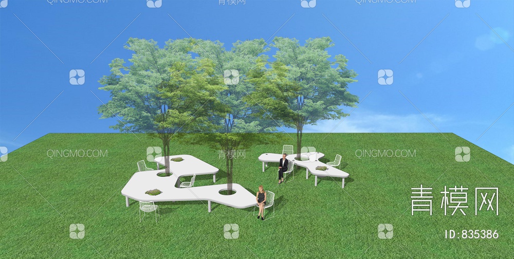公园景观桌椅  林下树桌 公园构筑物 树池SU模型下载【ID:835386】