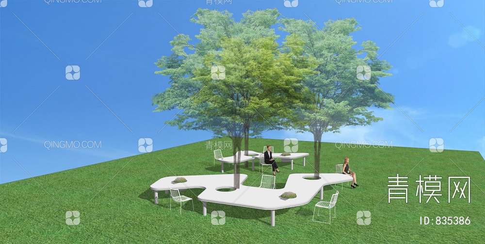 公园景观桌椅  林下树桌 公园构筑物 树池SU模型下载【ID:835386】