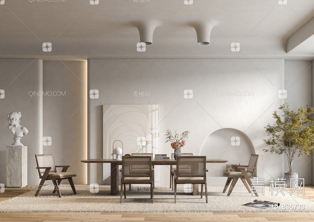 餐厅，客厅，餐桌椅，画，摆件3D模型下载【ID:836733】