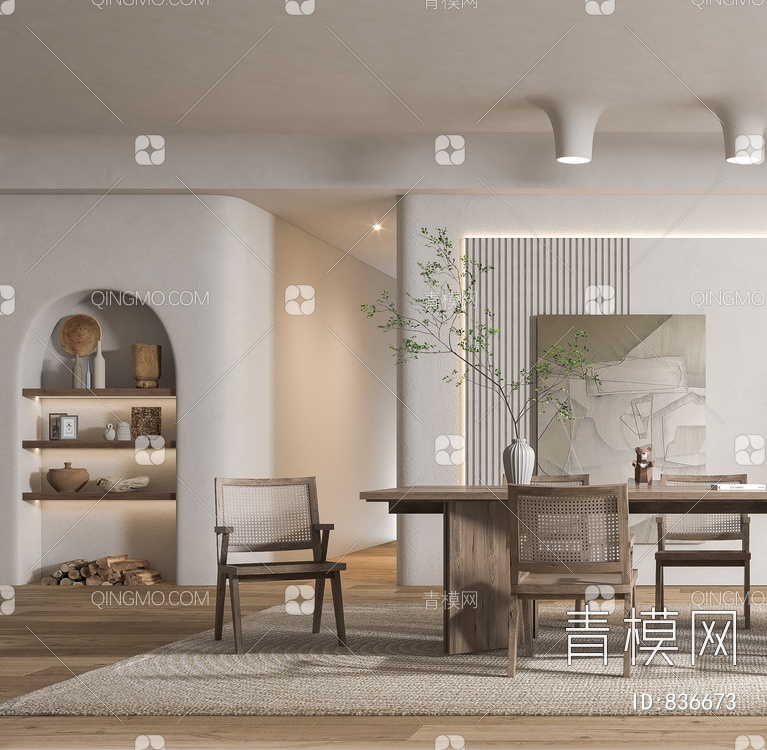 餐厅，客厅，餐桌椅，画，摆件3D模型下载【ID:836673】
