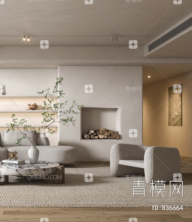 客厅，沙发，茶几，画3D模型下载【ID:836664】