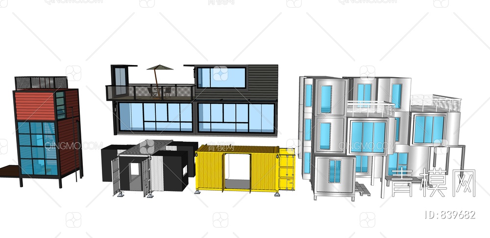 集装箱建筑、民宿、驿站、餐厅集装箱建筑SU模型下载【ID:839682】