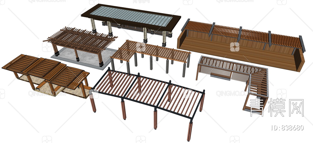 木质景观廊架、休闲廊架SU模型下载【ID:838680】
