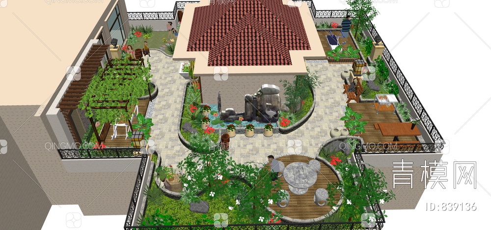 屋顶花园露台 庭院花园SU模型下载【ID:839136】