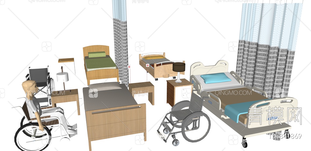 医护床、病床、医疗床、轮椅SU模型下载【ID:841869】