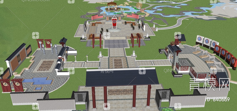 景观园林文化广场、特色广场景观SU模型下载【ID:840669】