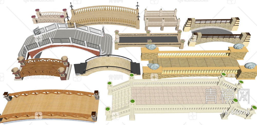 拱桥、石桥 景观桥 高架桥 小桥 木桥SU模型下载【ID:840918】