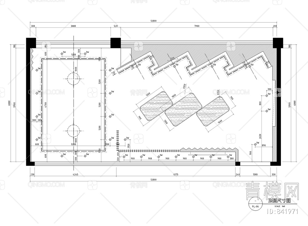 展厅接待洽谈会所CAD施工图【ID:841971】