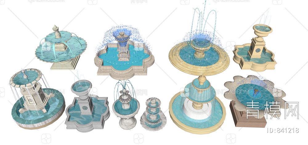 水景、喷泉景观SU模型下载【ID:841218】