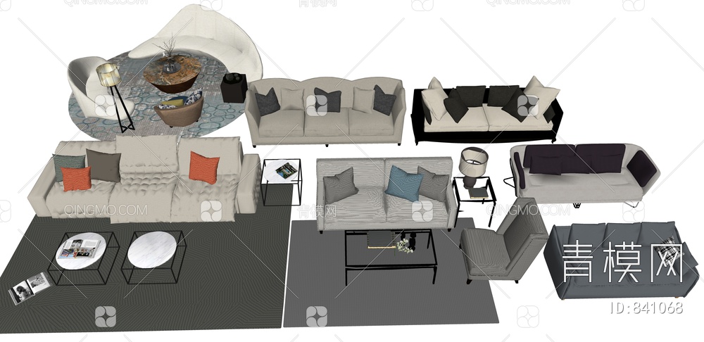 室内沙发 双人沙发组合  沙发桌椅SU模型下载【ID:841068】