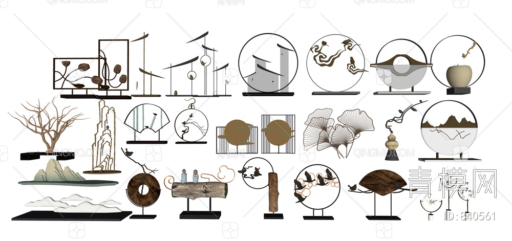 禅意摆件小品单体SU模型下载【ID:840561】