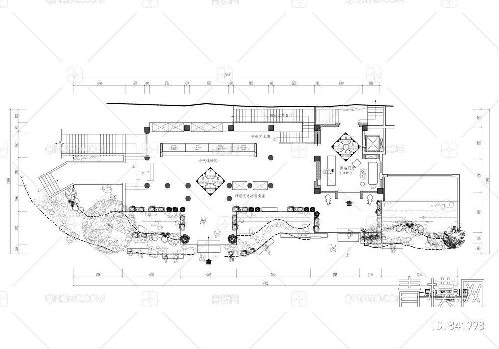 酒店一二层公区（接待、小吃区、餐厅）CAD施工图【ID:841998】
