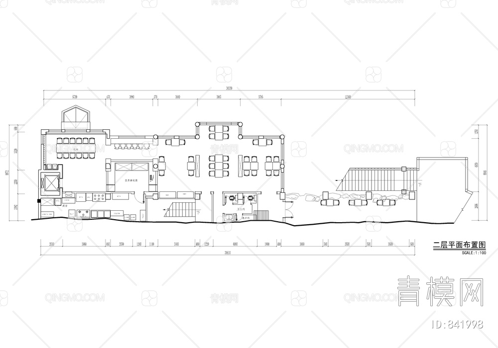 酒店一二层公区（接待、小吃区、餐厅）CAD施工图【ID:841998】