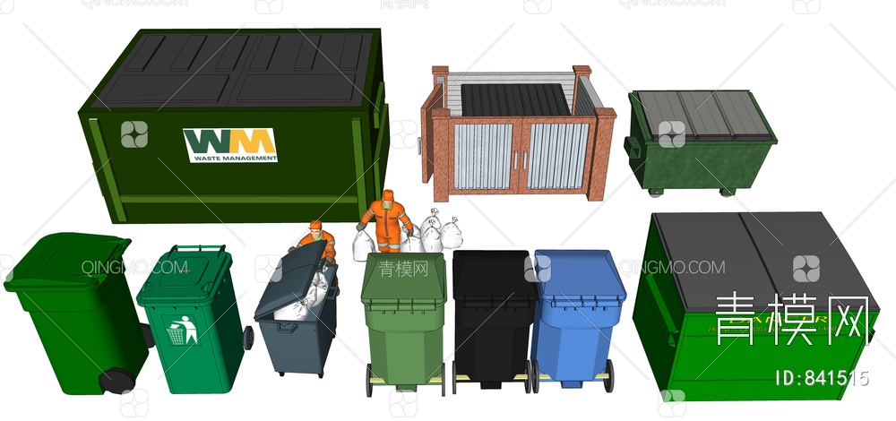 城市家具 可移动垃圾箱 垃圾收集站SU模型下载【ID:841515】