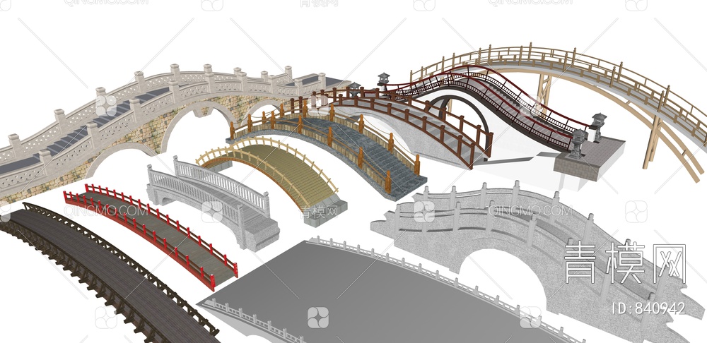 桥 石桥 景观桥 拱桥SU模型下载【ID:840942】
