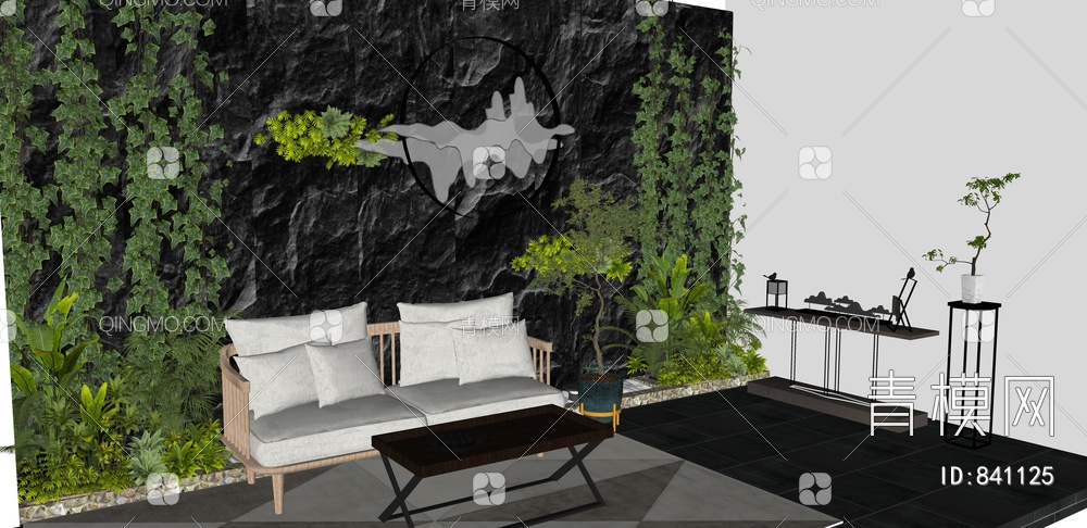 阳台植物墙、双人沙发 藤本植物SU模型下载【ID:841125】
