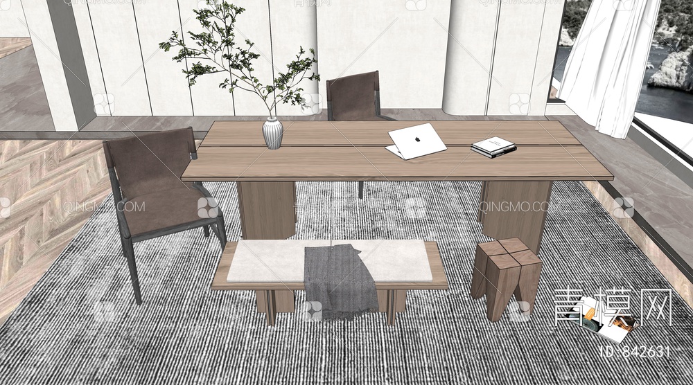 书桌 书房家具 书桌椅 雕塑摆件SU模型下载【ID:842631】