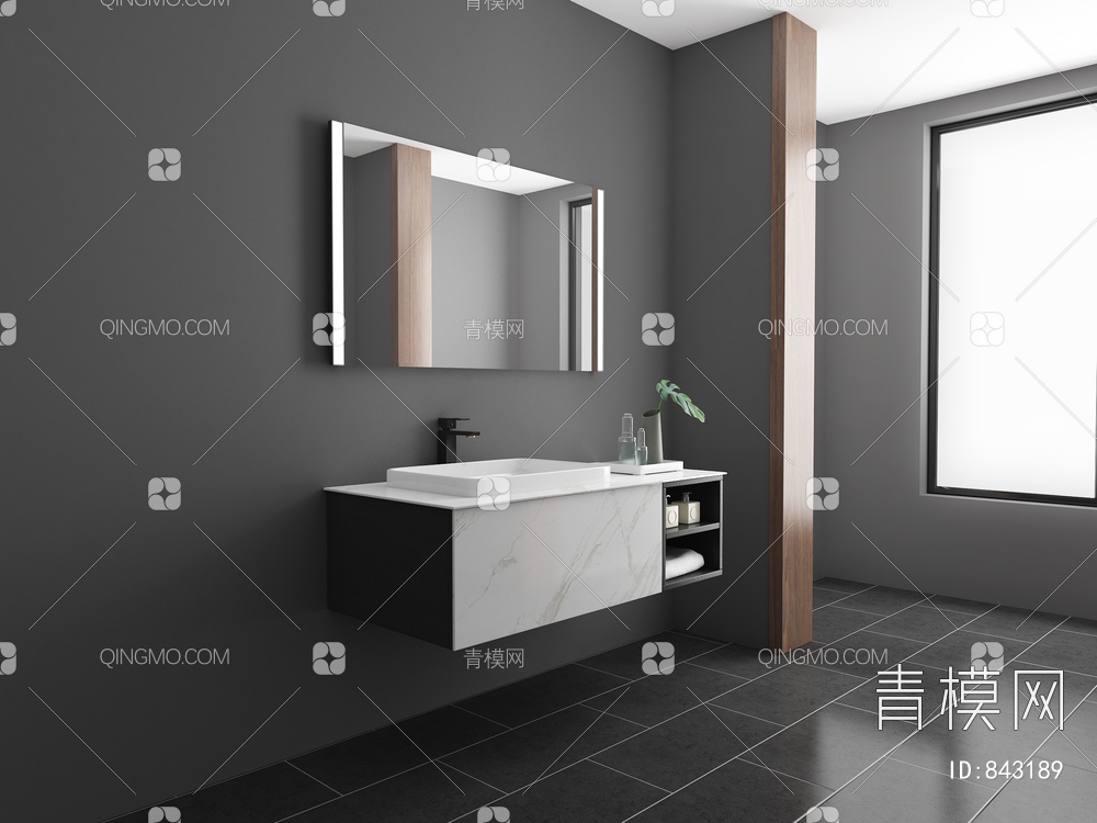 岩板浴室柜，智能镜3D模型下载【ID:843189】