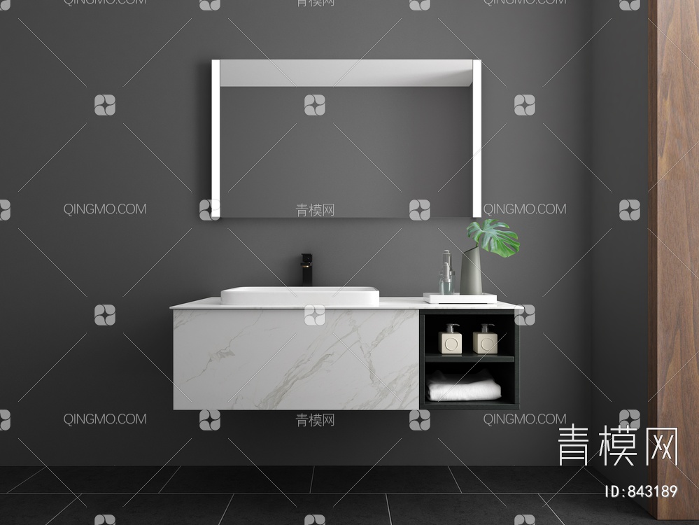 岩板浴室柜，智能镜3D模型下载【ID:843189】